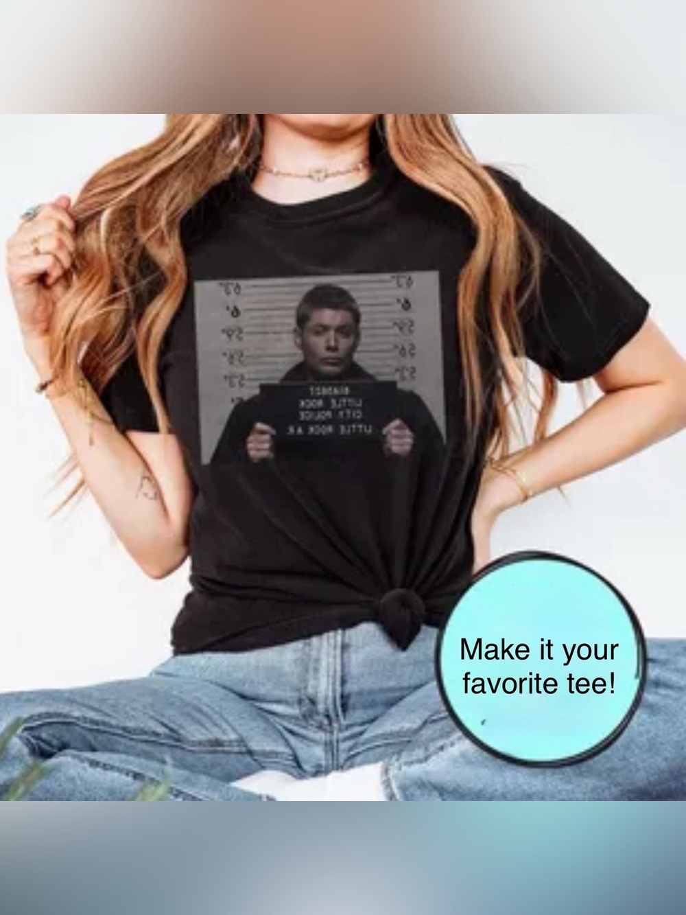 Authentic Supernatural “Dean Mugshot” Black Tee EUC Collectors Item